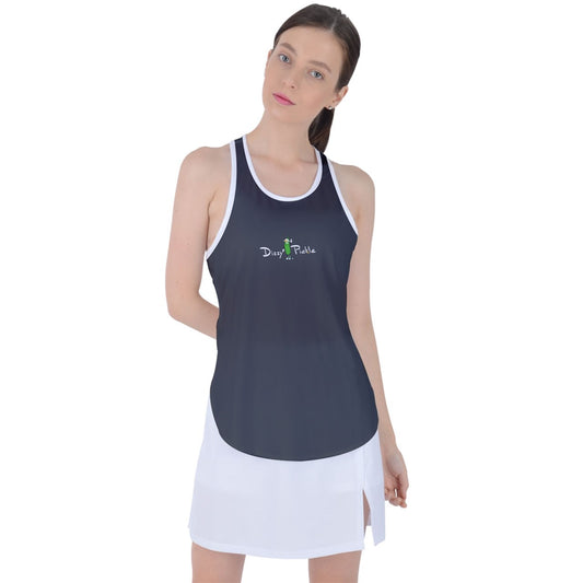 Dizzy Pickle Jan Dark Gray White Women's Pickleball Racer Back Mesh Tank Top