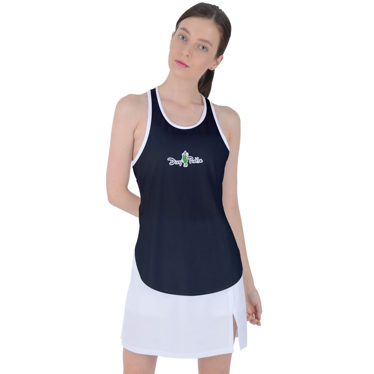 Dizzy Pickle Jan Black White Women's Pickleball Racer Back Mesh Tank Top