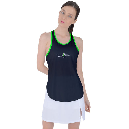 Dizzy Pickle DZY P Classic Black Green Women's Pickleball Racer Back Mesh Tank Top