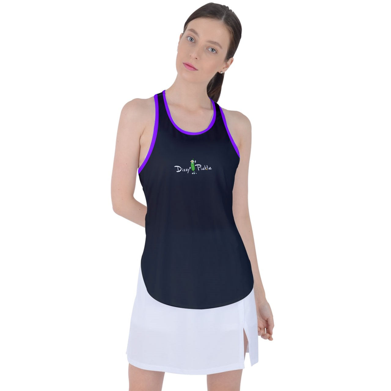 Dizzy Pickle DZY P Classic Black Purple Women's Pickleball Racer Back Mesh Tank Top Racer Back Mesh Tank Top