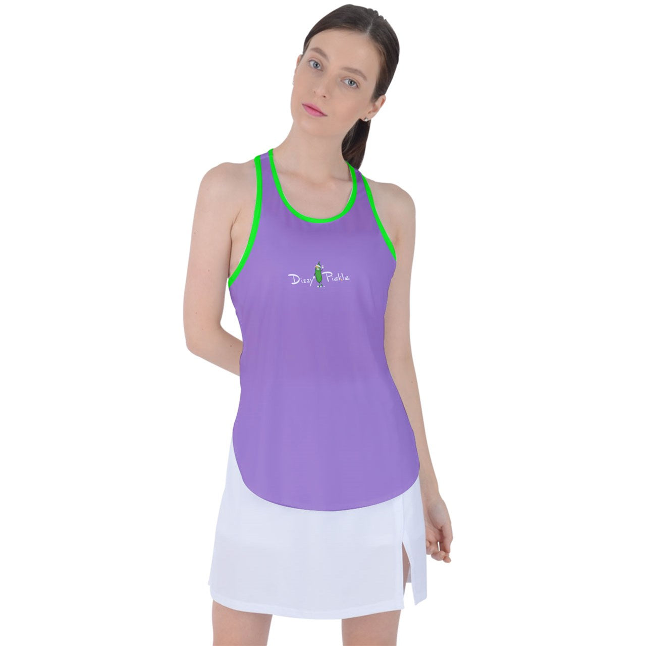 Dizzy Pickle DZY P Classic Lavender Green Women's Pickleball Racer Back Mesh Tank Top