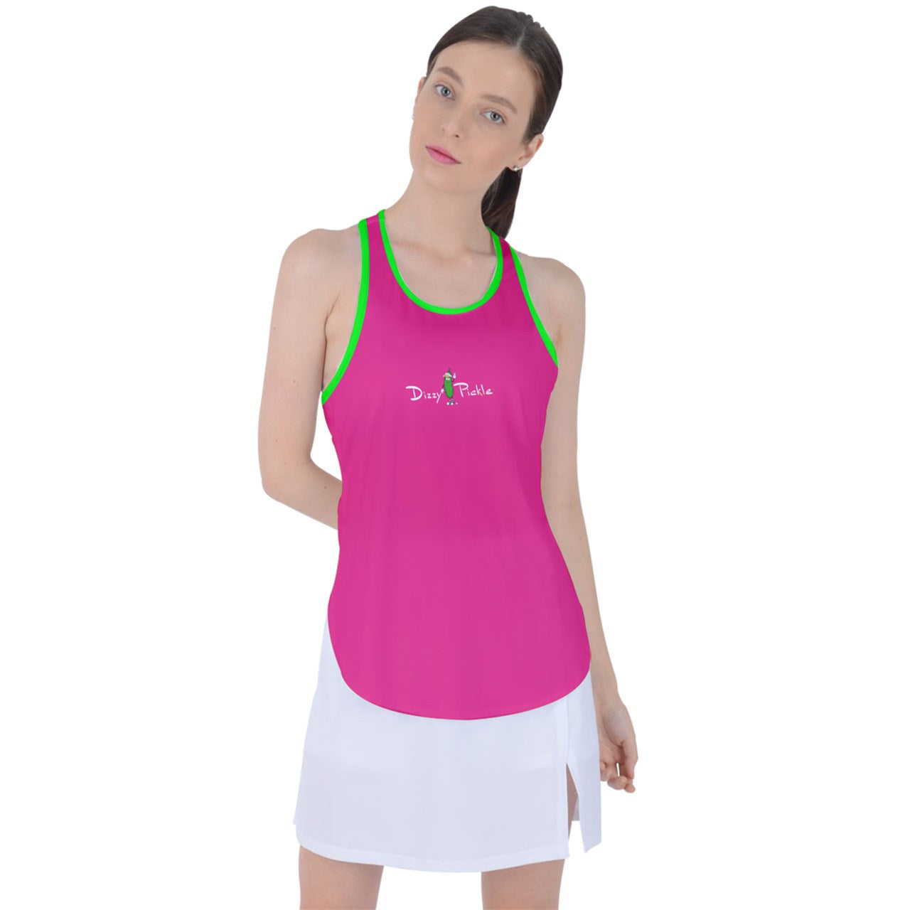 Dizzy Pickle DZY P Classic Rose Green Women's Pickleball Racer Back Mesh Tank Top