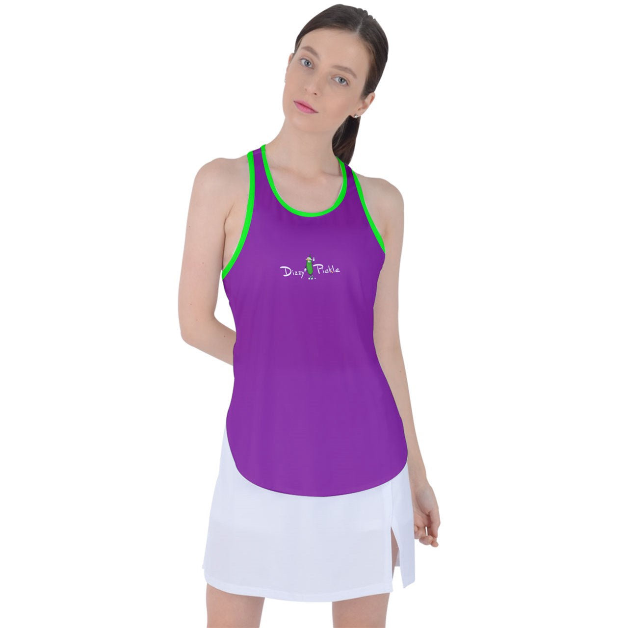 Dizzy Pickle DZY P Classic Purple Green Women's Pickleball Racer Back Mesh Tank Top Racer Back Mesh Tank Top