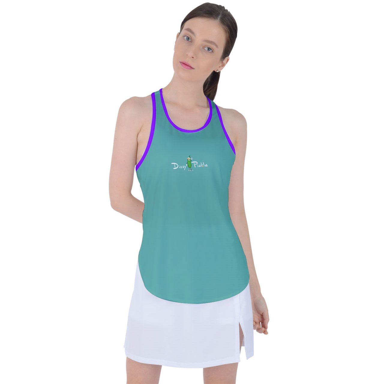 Dizzy Pickle DZY P Classic Seafoam Green Purple Women's Pickleball Racer Back Mesh Tank Top