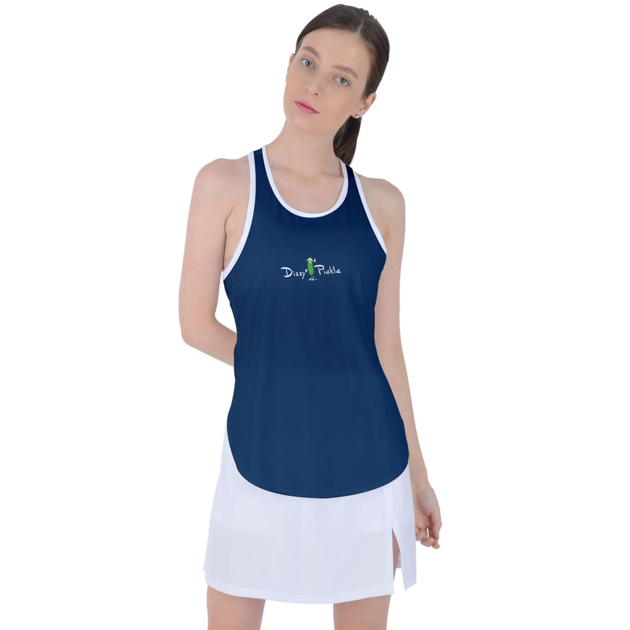 Dizzy Pickle DZY P Classic Navy Blue Women's Pickleball Racer Back Mesh Tank Top