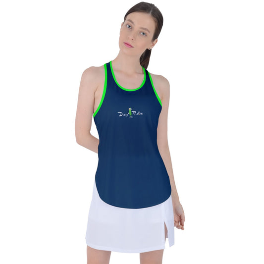 Dizzy Pickle DZY P Classic Navy Blue Green Women's Pickleball Racer Back Mesh Tank Top