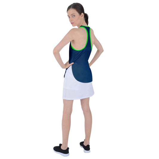 Dizzy Pickle DZY P Classic Navy Blue Green Women's Pickleball Racer Back Mesh Tank Top