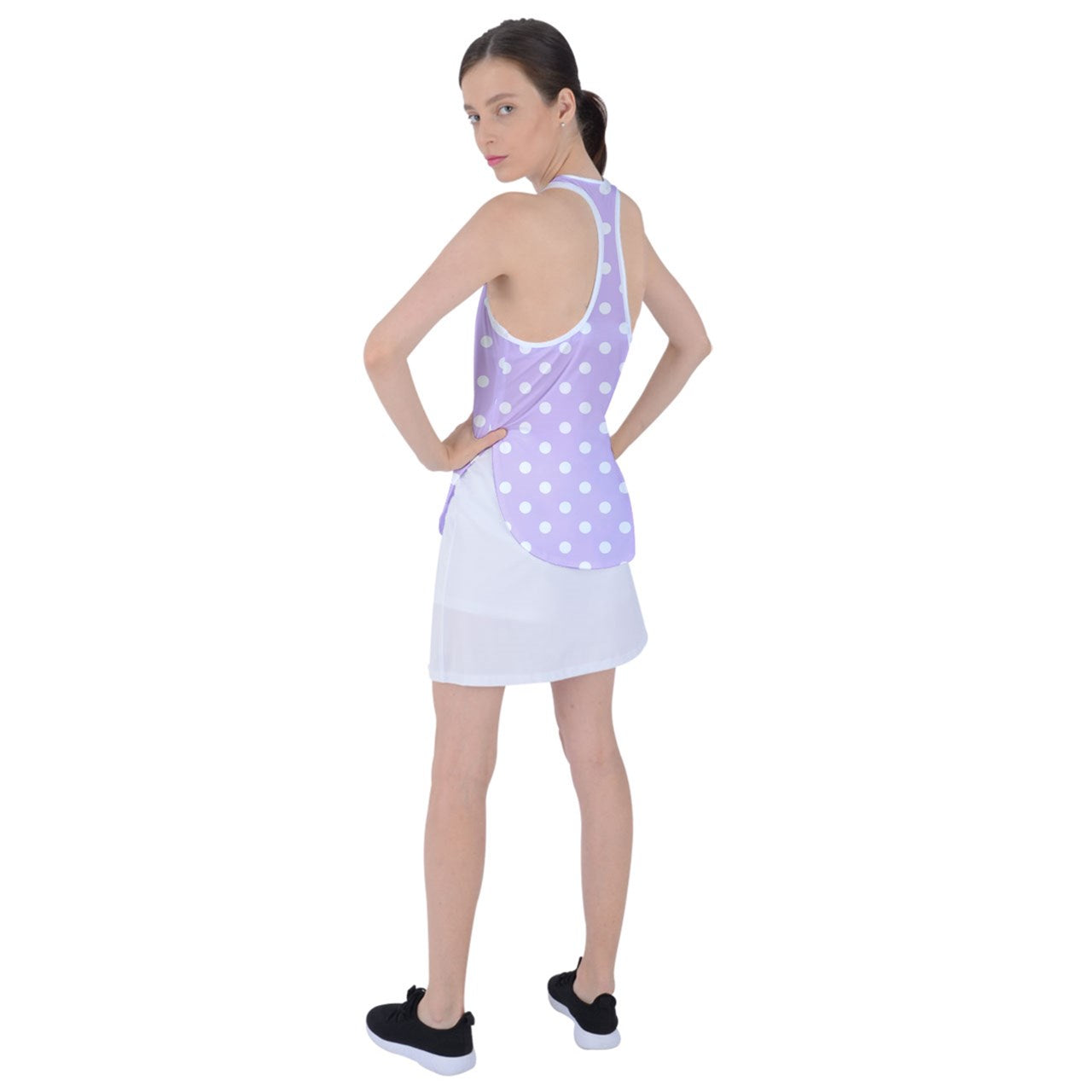 Dizzy Pickle GEO Lavender White Polka Dots Women's Pickleball Racer Back Mesh Tank Top