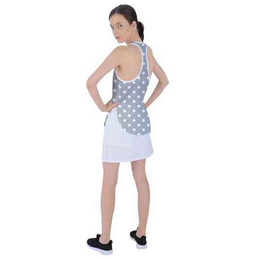 Dizzy Pickle GEO Gray White Polka Dots Women's Pickleball Racer Back Mesh Tank Top