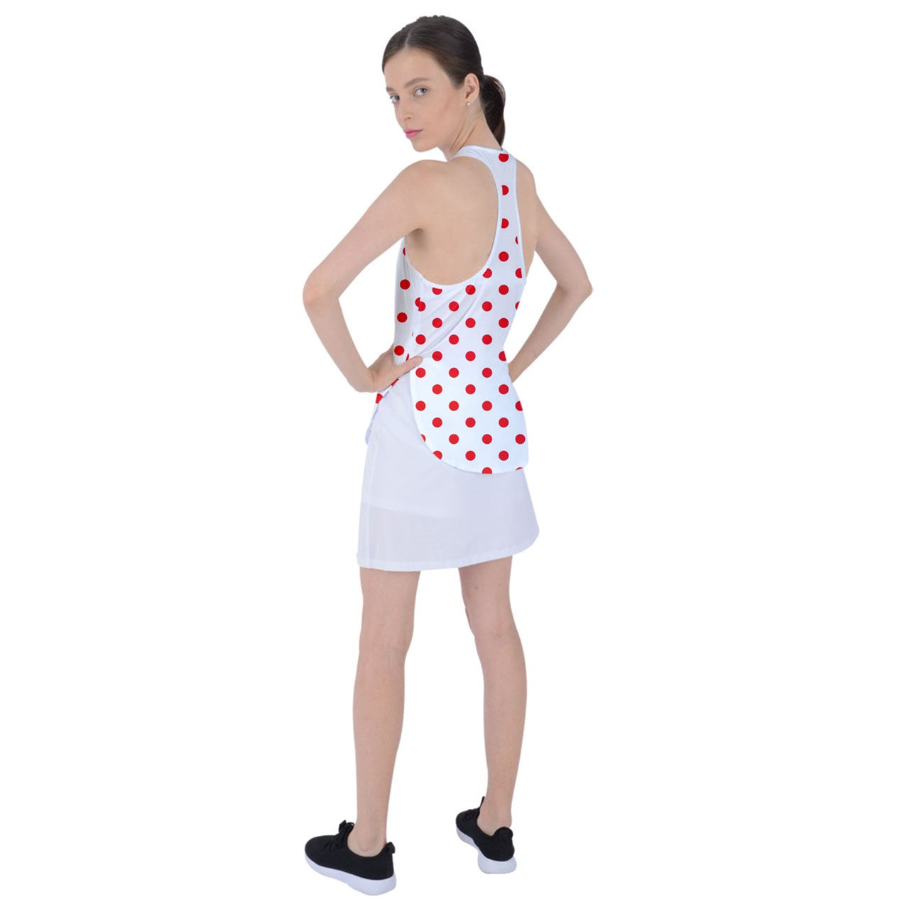 Dizzy Pickle GEO Red White Polka Dots Women's Pickleball Racer Back Mesh Tank Top