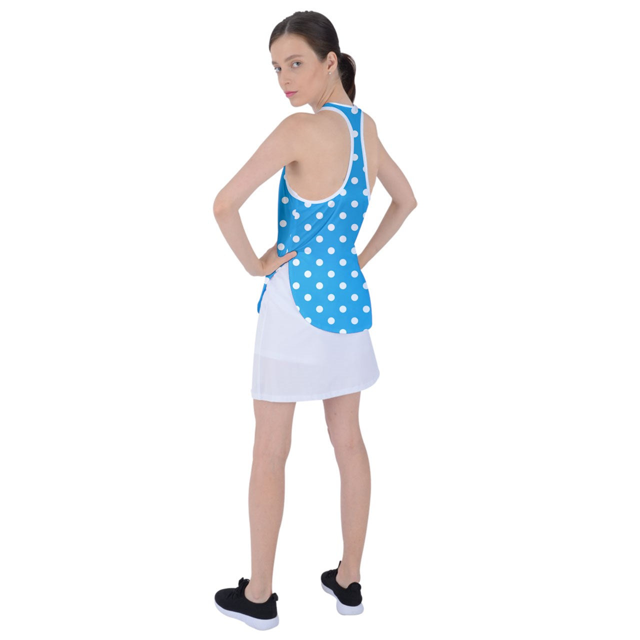 Dizzy Pickle GEO Robin Blue White Polka Dots Women's Pickleball Racer Back Mesh Tank Top