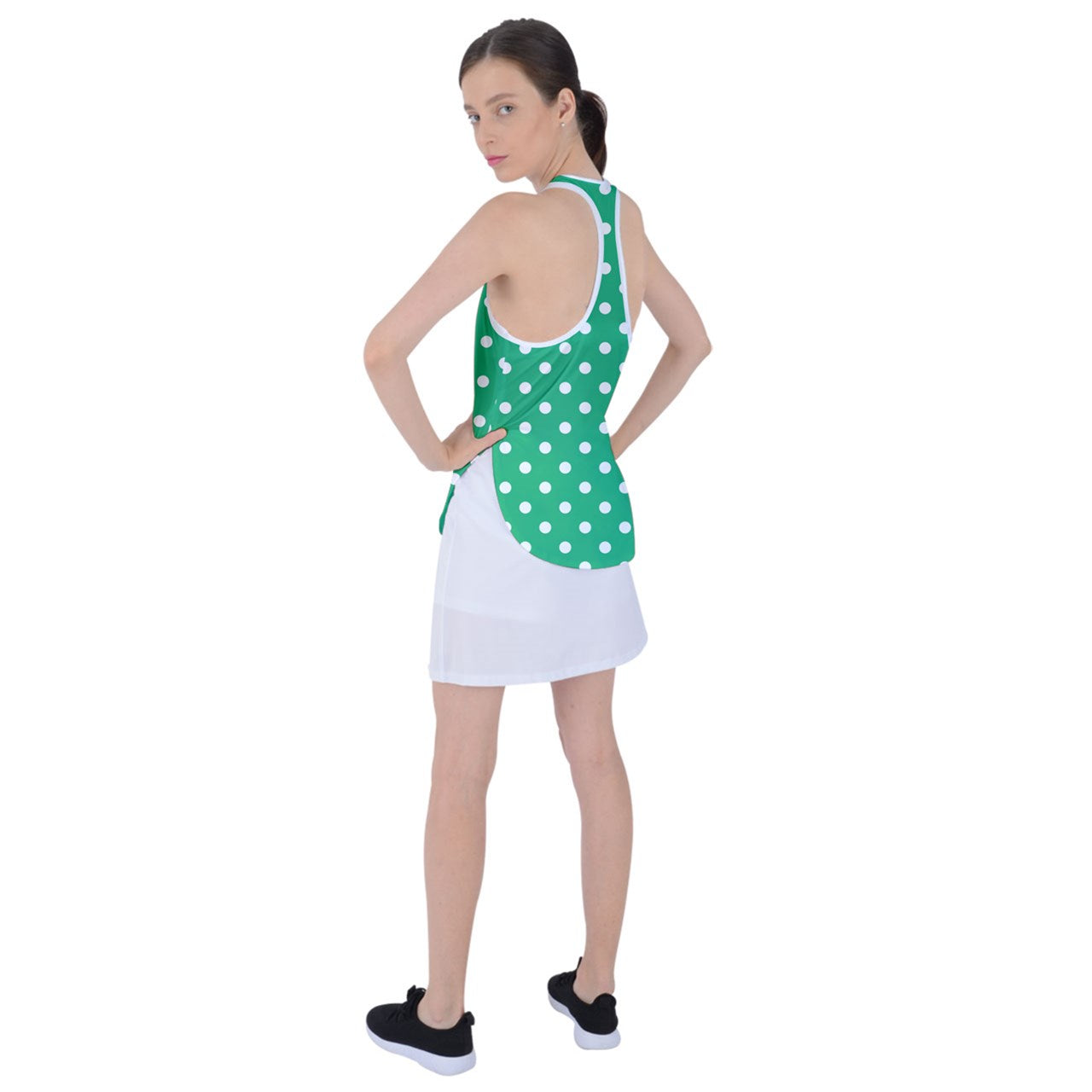 Dizzy Pickle GEO Green White Polka Dots Women's Pickleball Racer Back Mesh Tank Top