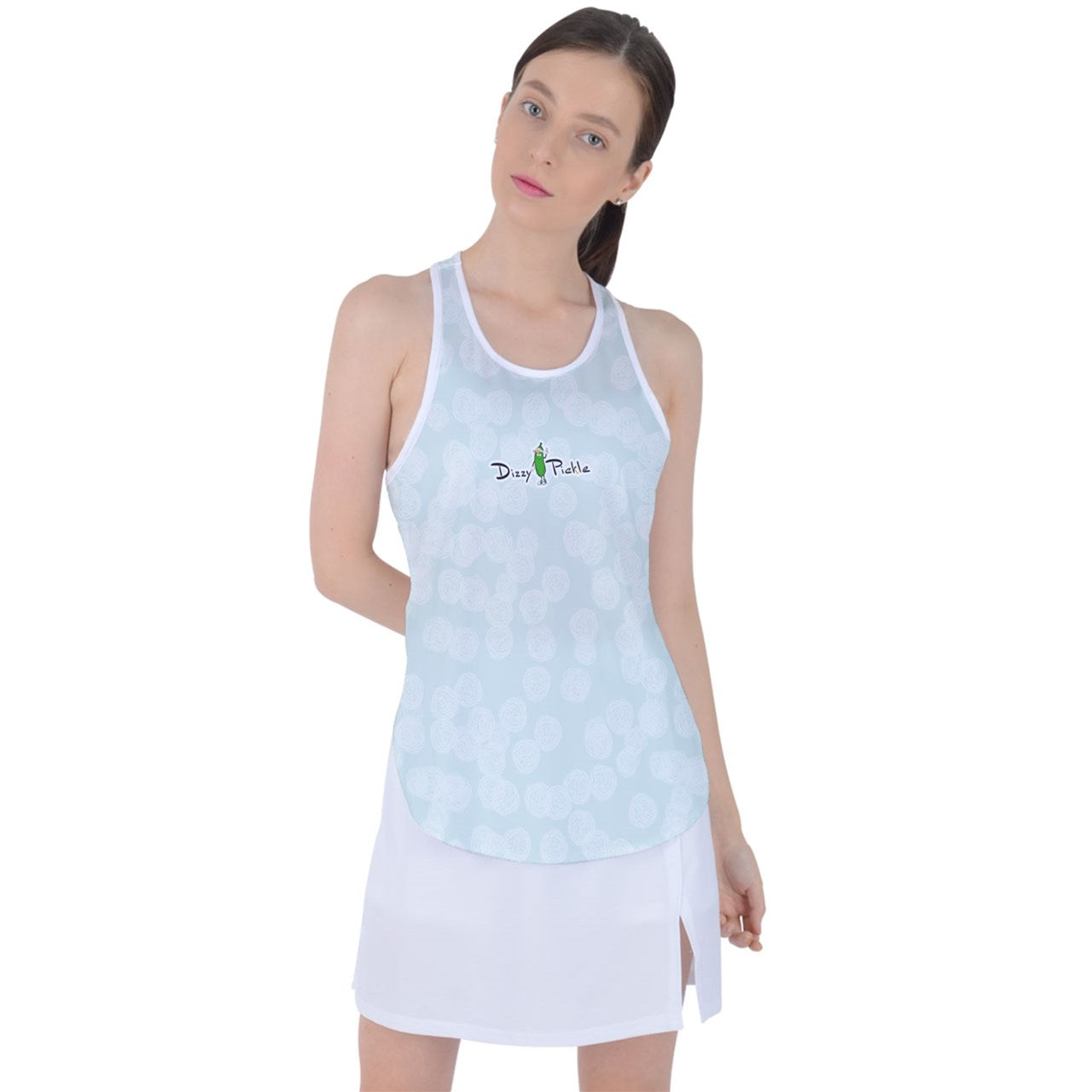 Dizzy Pickle GEO Seafoam Green Rain Drops Women's Pickleball Racer Back Mesh Tank Top