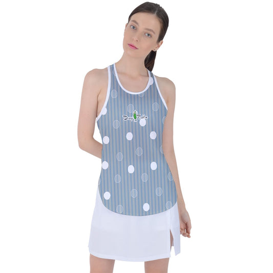 Dizzy Pickle GEO Blue Gray Polka Dots Women's Pickleball Racer Back Mesh Tank Top