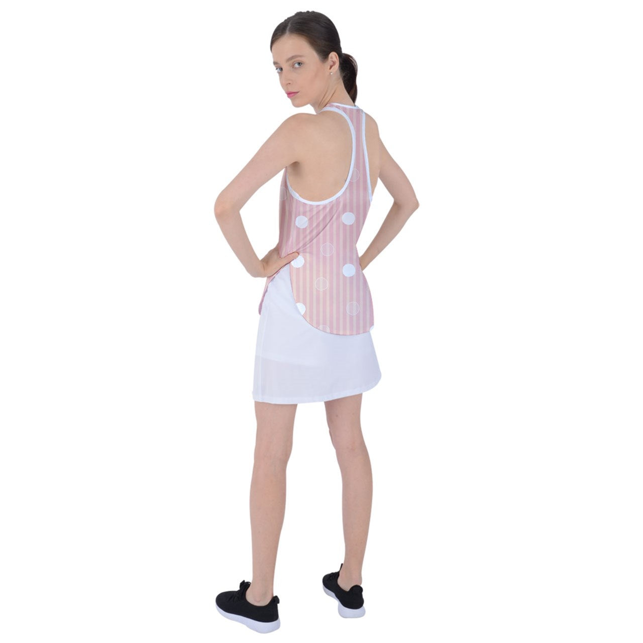 Dizzy Pickle GEO Pink Peach Polka Dots Women's Pickleball Racer Back Mesh Tank Top