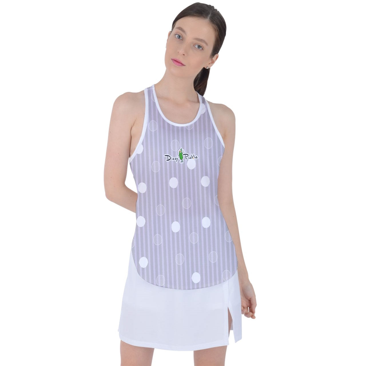 Dizzy Pickle GEO Purple Lavender Polka Dots Women's Pickleball Racer Back Mesh Tank Top