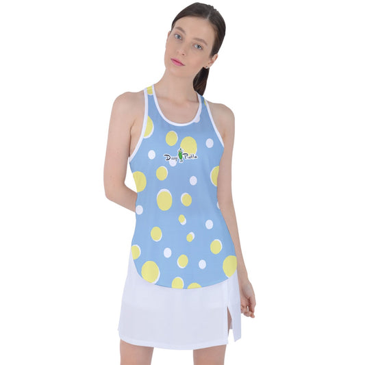 Dizzy Pickle GEO Yellow Blue Polka Dots Women's Pickleball Racer Back Mesh Tank Top