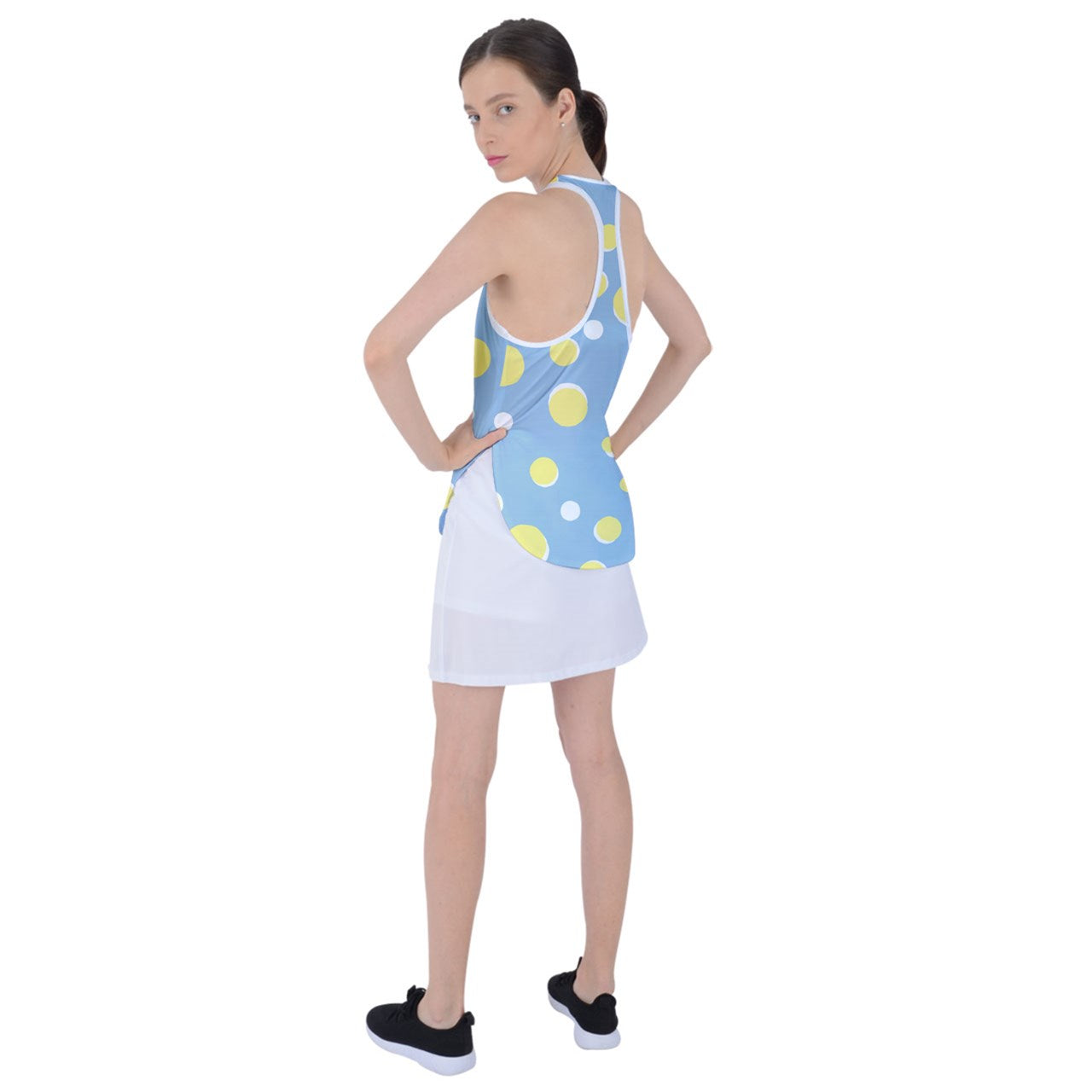 Dizzy Pickle GEO Yellow Blue Polka Dots Women's Pickleball Racer Back Mesh Tank Top