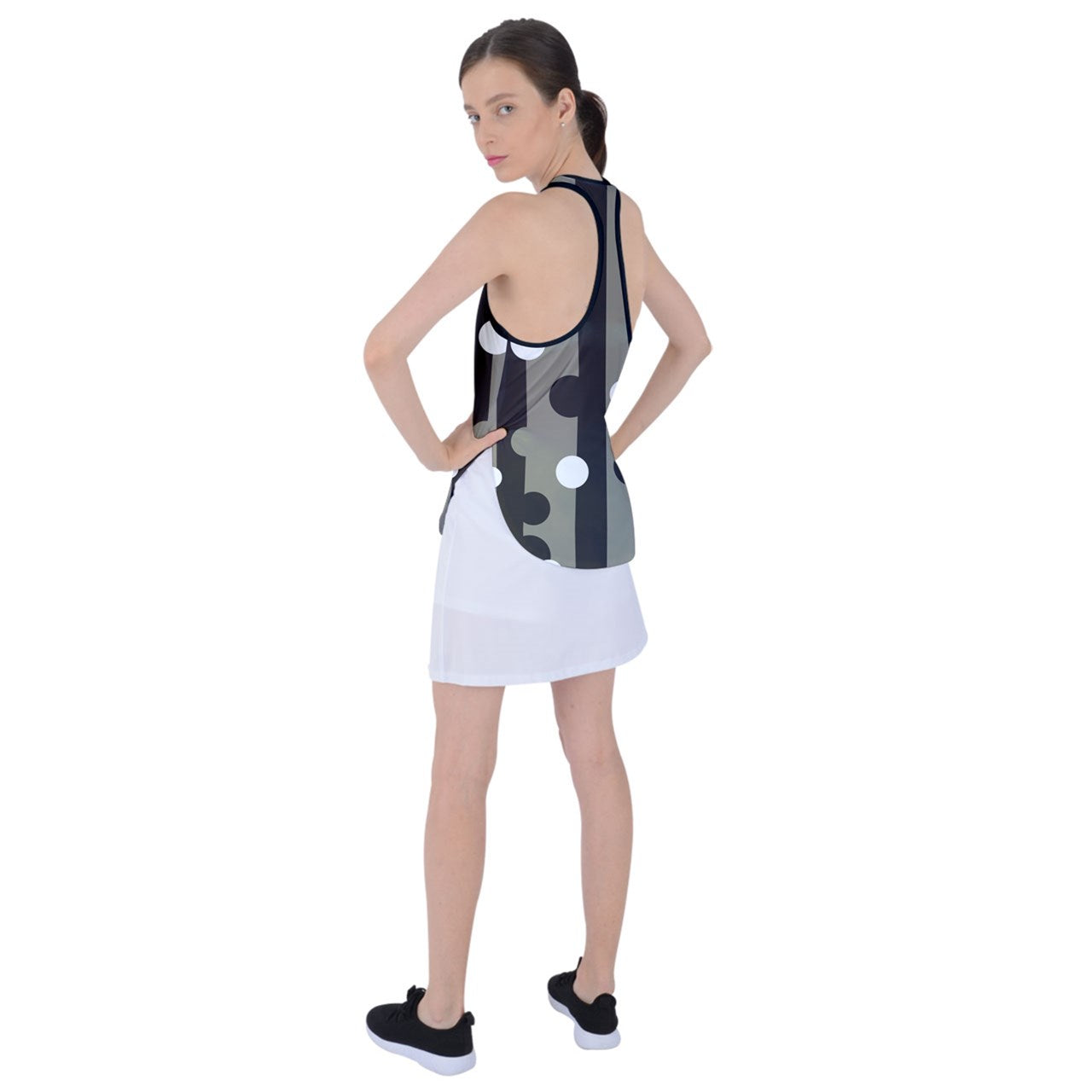 Dizzy Pickle GEO Black Taupe Polka Dots Women's Pickleball Racer Back Mesh Tank Top