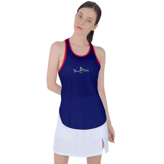 Dizzy Pickle DZY P Classic Navy Blue/Red Women's Pickleball Racer Back Mesh Tank Top