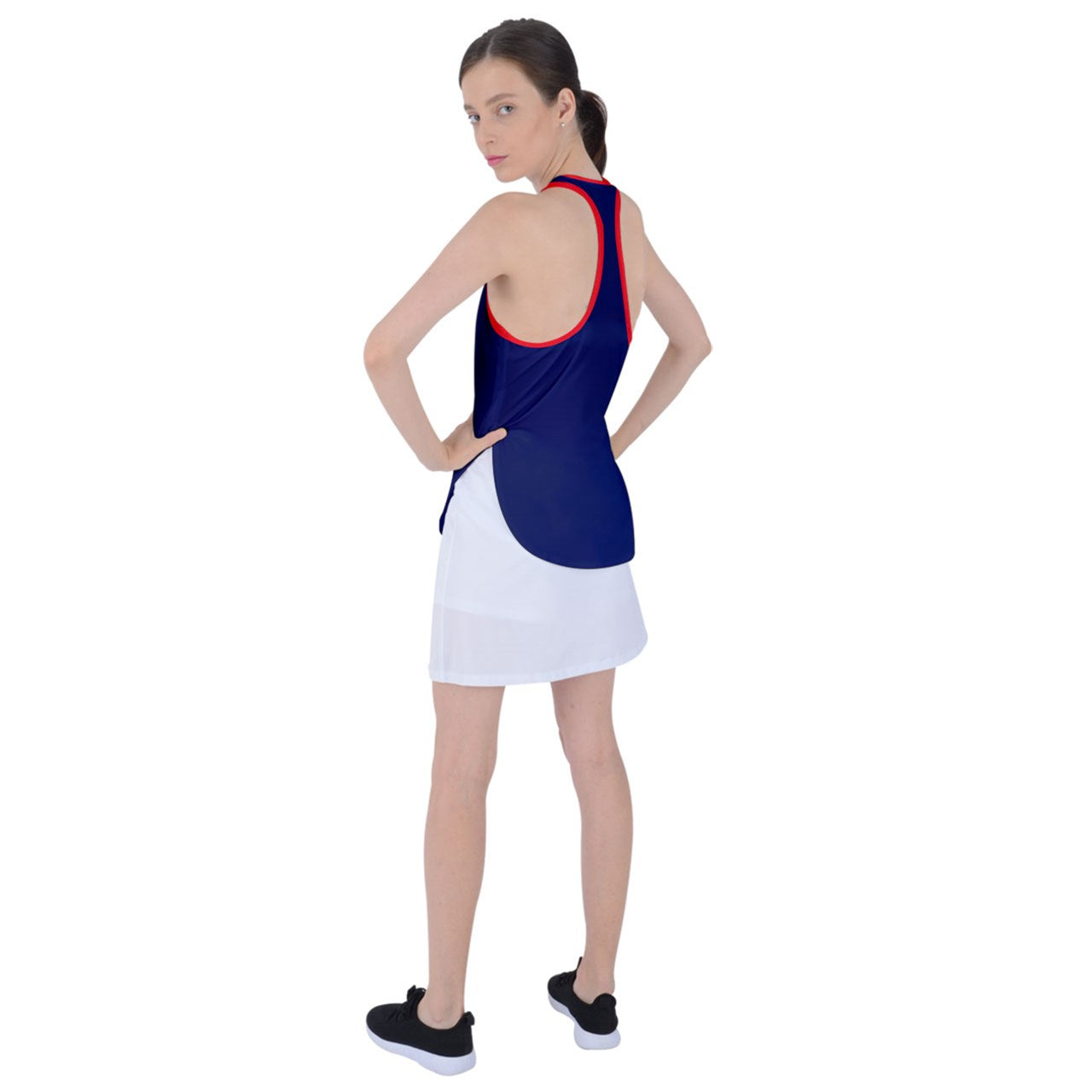 Dizzy Pickle DZY P Classic Navy Blue/Red Women's Pickleball Racer Back Mesh Tank Top