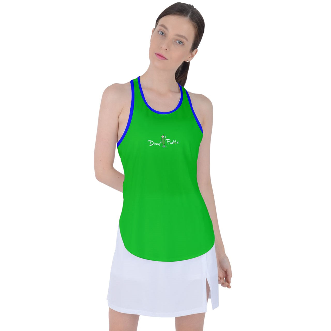 Dizzy Pickle DZY P Classic Green/Blue Women's Pickleball Racer Back Mesh Tank Top