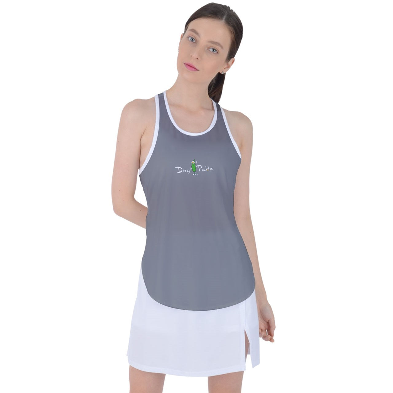 Dizzy Pickle DZY P Classic Gray Women's Pickleball Racer Back Mesh Tank Top