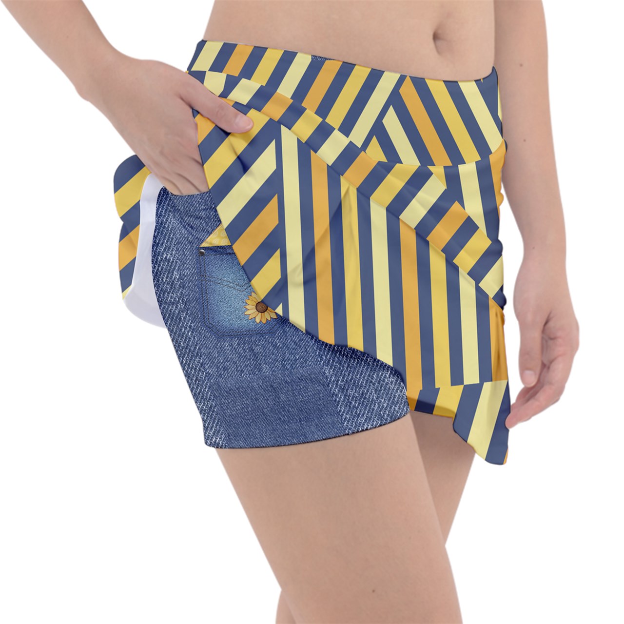 Dizzy Pickle Amy Sunflowers Stripes Golds Pocket Women's 15" Classic Pickleball Skort