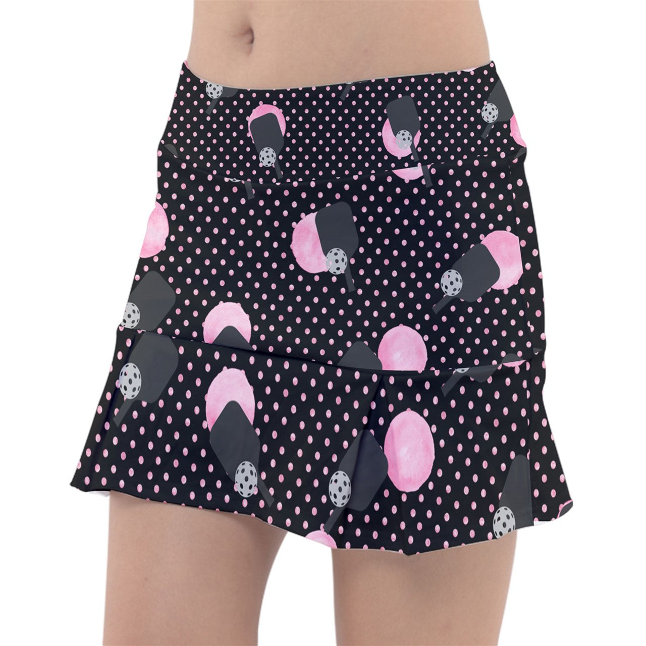 Dizzy Pickle Page Paddles_Polka Dots Black Women's 15" Classic Pickleball Skort