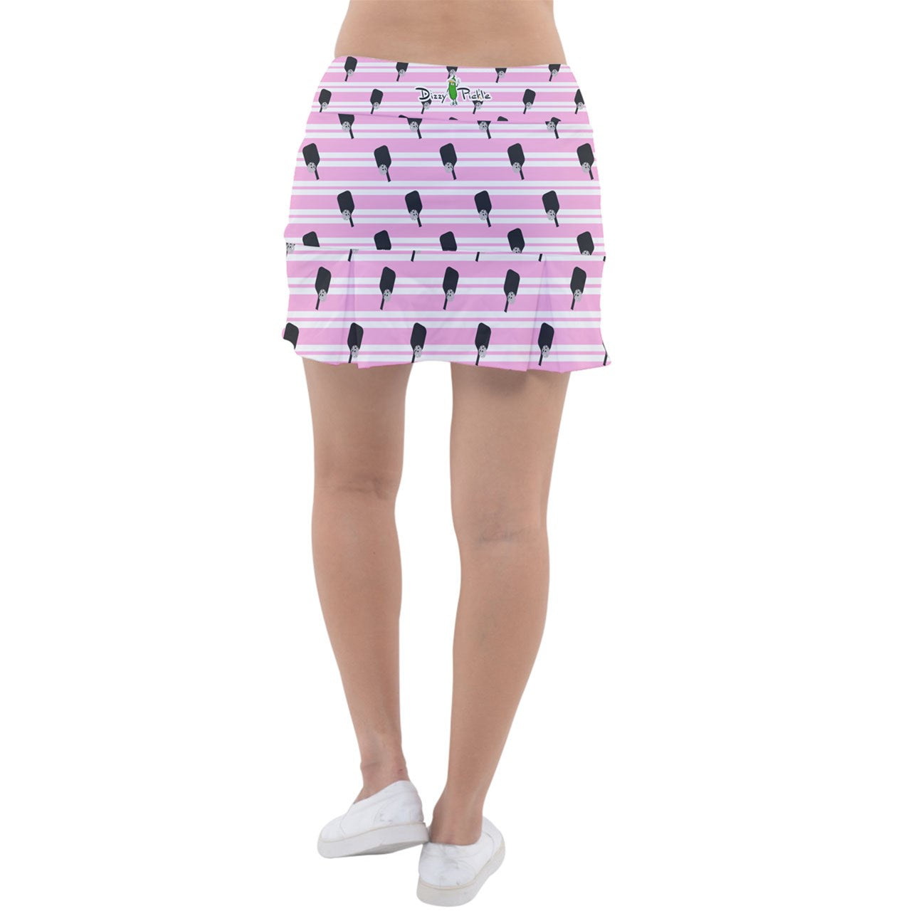 Dizzy Pickle Page Paddles_Stripes Pink White Women's 15" Classic Pickleball Skort