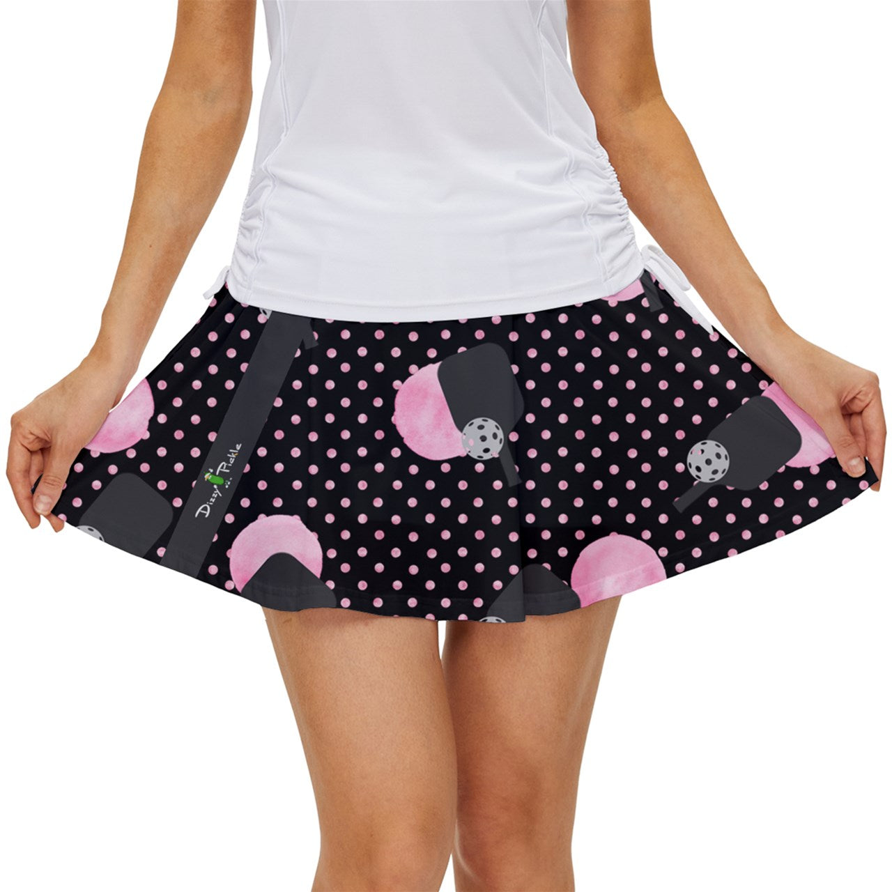 2X-LARGE Dizzy Pickle Page Paddles_Polka Dots Black Women's Pickleball Court Skorts with Inner Shorts