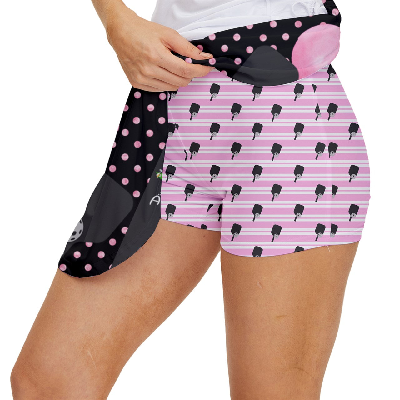 2X-LARGE Dizzy Pickle Page Paddles_Polka Dots Black Women's Pickleball Court Skorts with Inner Shorts