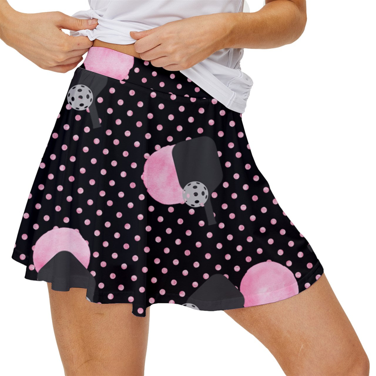 2X-LARGE Dizzy Pickle Page Paddles_Polka Dots Black Women's Pickleball Court Skorts with Inner Shorts