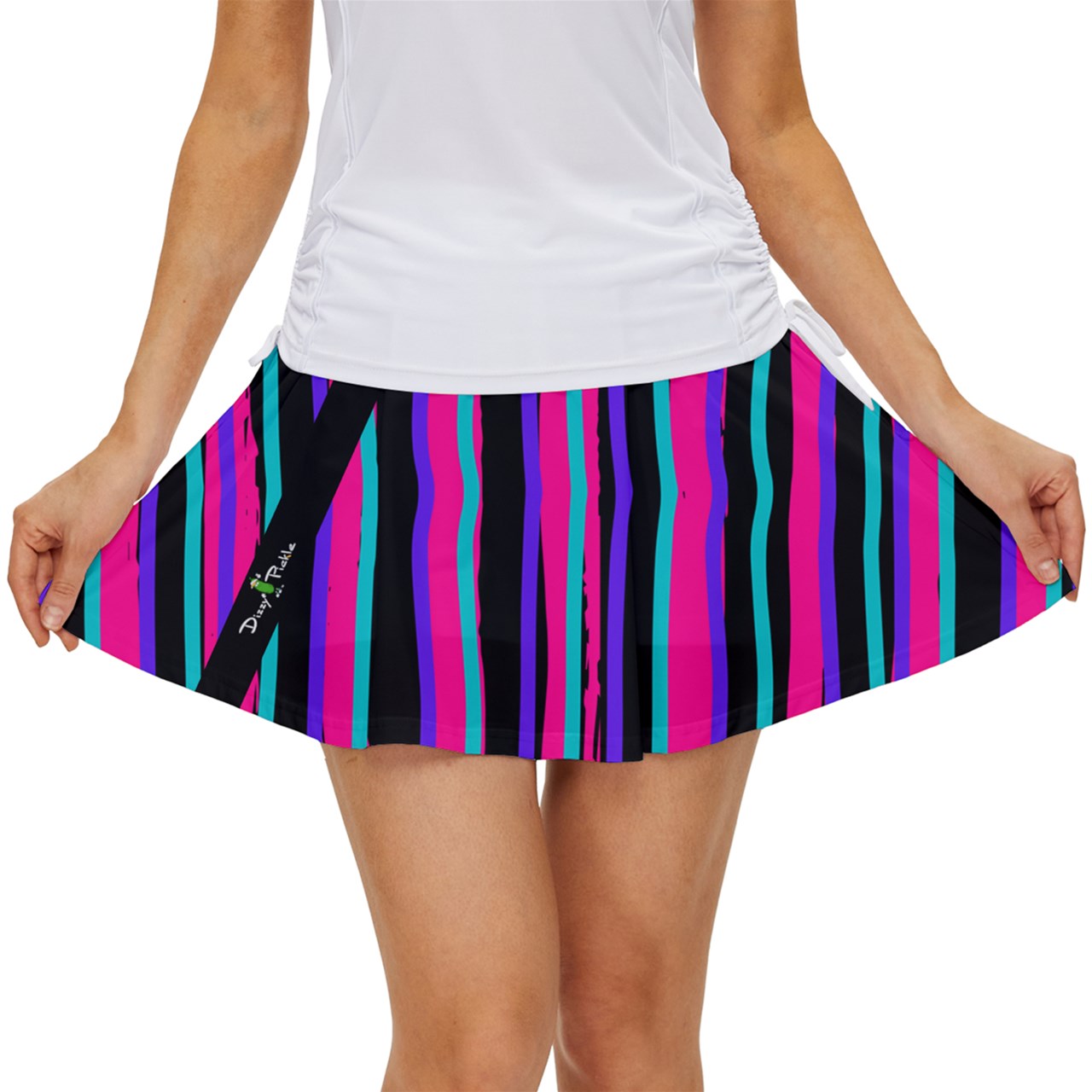 Dizzy Pickle Shelley Black Stripes Women's Pickleball Court Skorts with Inner Shorts