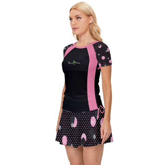 Dizzy Pickle Page Paddles_Polka Dots Black Women's Pickleball Sports Set (Shirt and Skort)