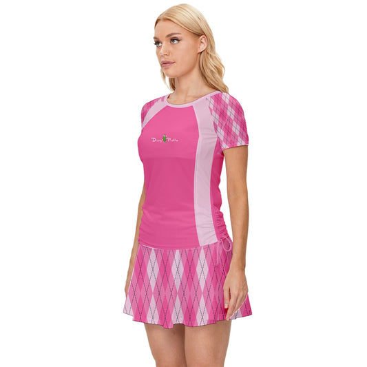 Dizzy Pickle Ashley Argyle Pink Women's Pickleball Sports Set (Shirt and Skort)