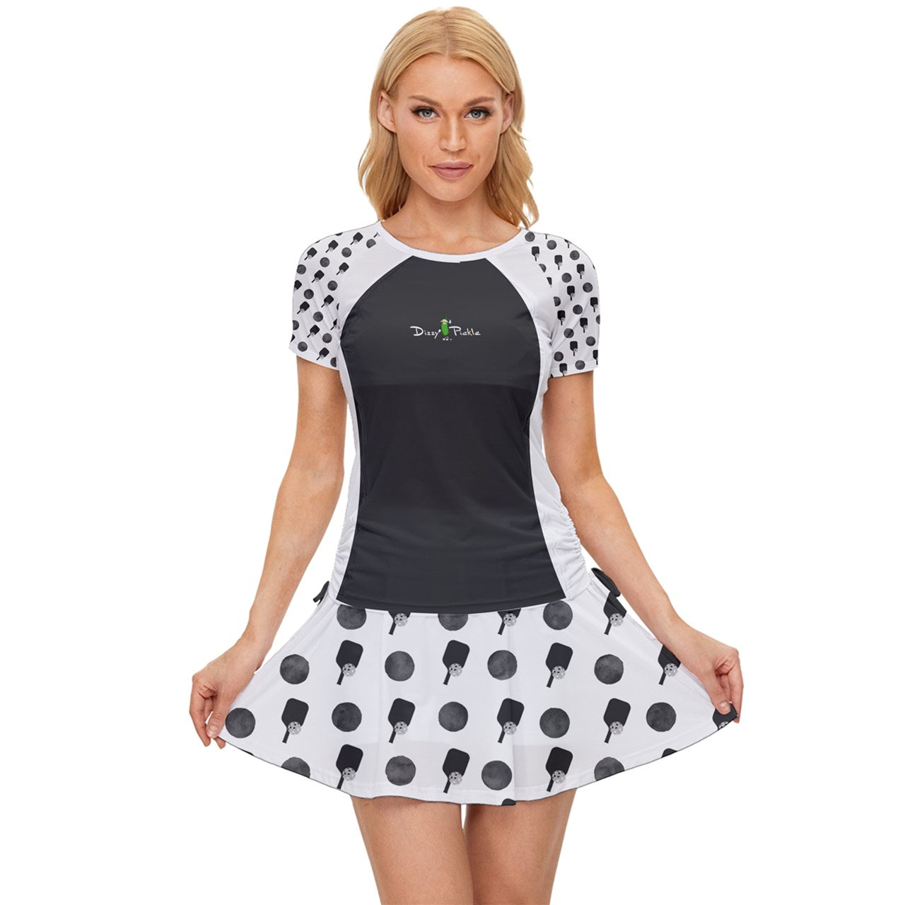 Dizzy Pickle Mary Paddles and Polka Dots Women's Pickleball Sports Set (Shirt and Skort)