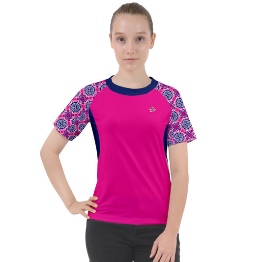 Dizzy Pickle Tracy Pink1 Women's Pickleball Sport Raglan Short Sleeve T-Shirt