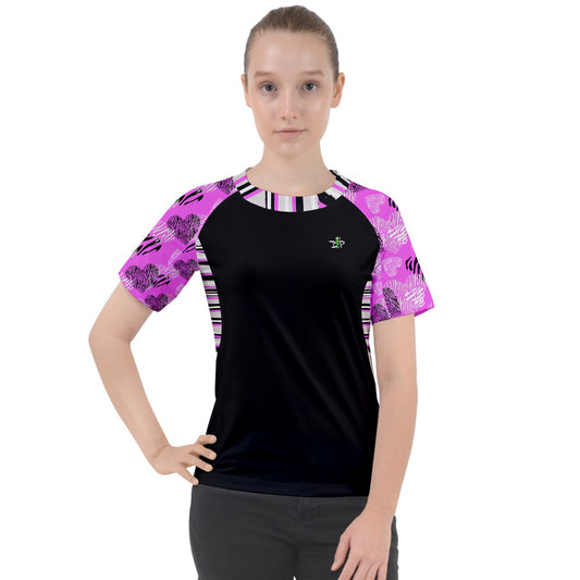 Dizzy Pickle Shelley Pink Women's Pickleball Sport Raglan Short Sleeve T-Shirt