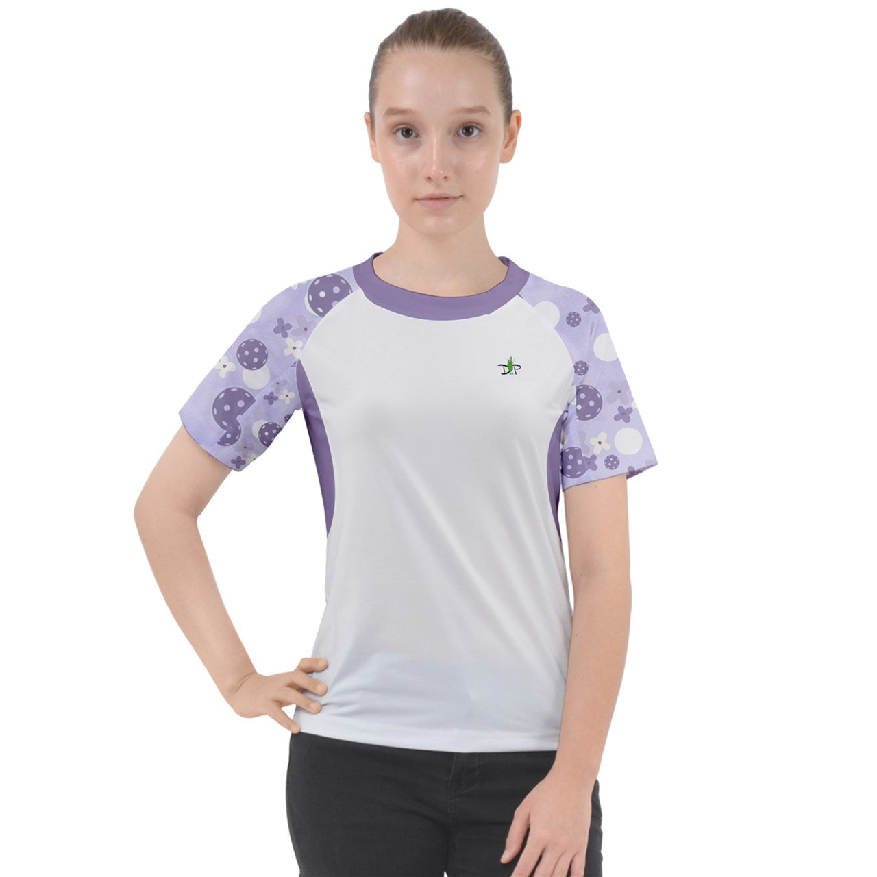 Dizzy Pickle Sophie Blooms and Balls Women's Pickleball Sport Raglan Short Sleeve T-Shirt