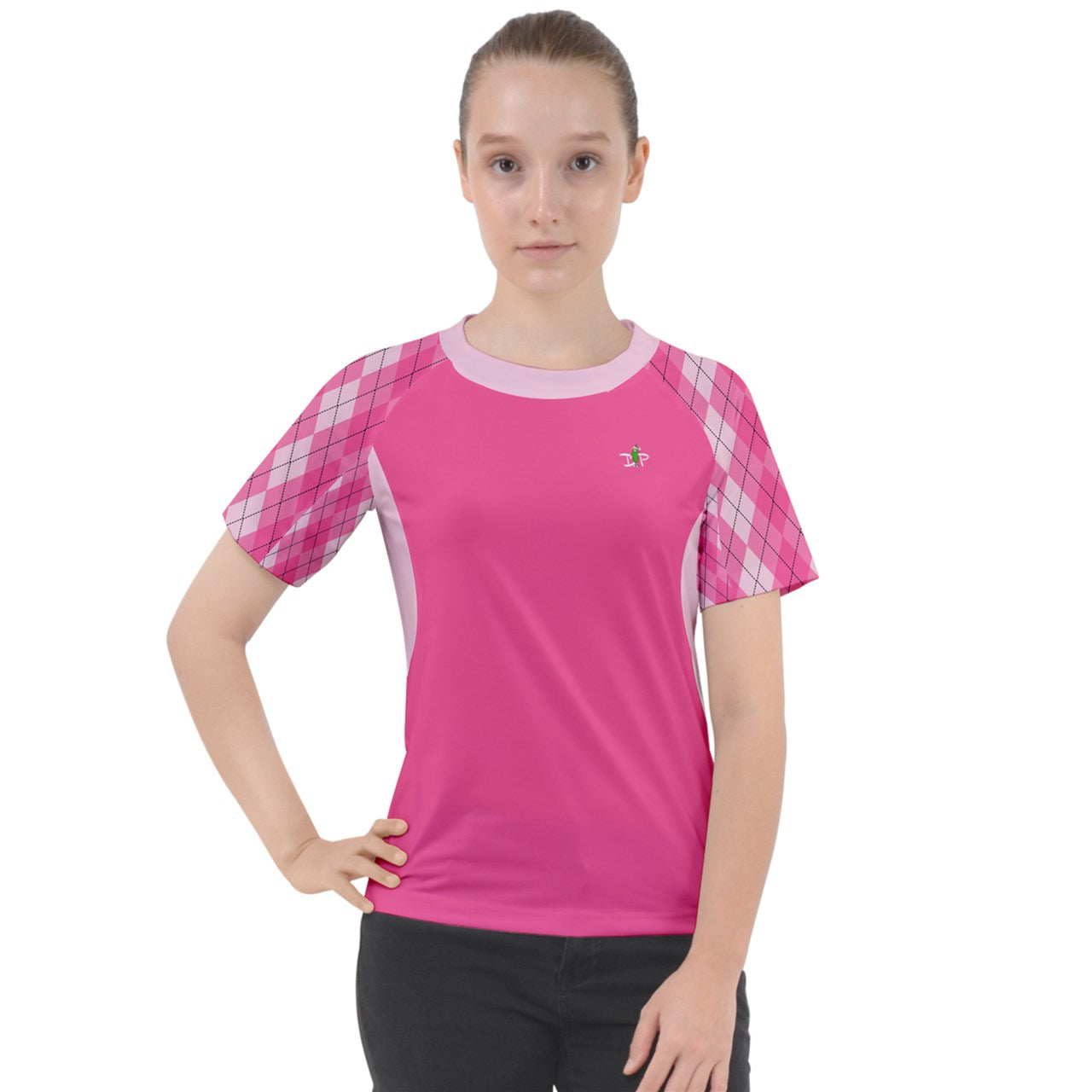 Dizzy Pickle Ashley Argyle Pink Women's Pickleball Sport Raglan Short Sleeve T-Shirt