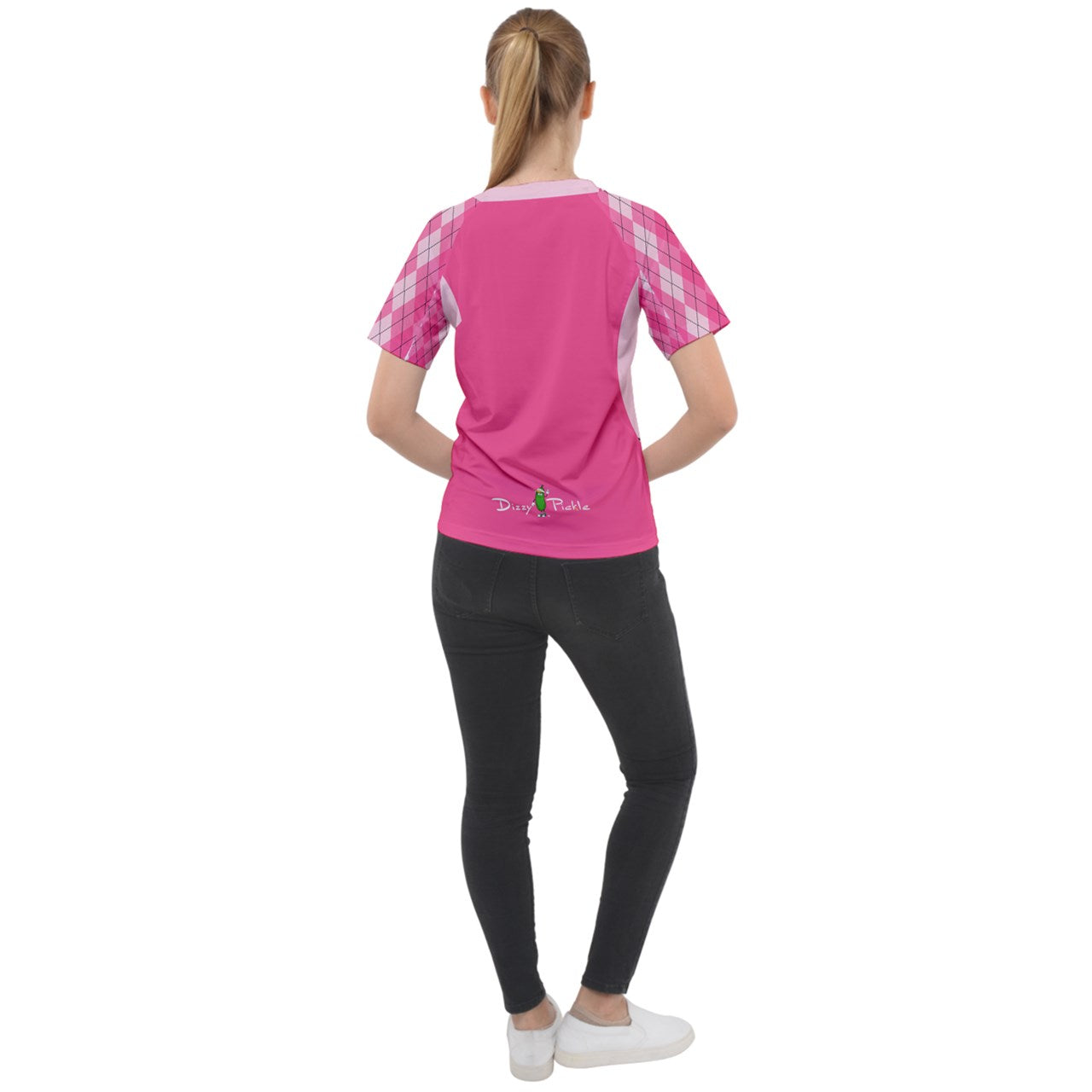 Dizzy Pickle Ashley Argyle Pink Women's Pickleball Sport Raglan Short Sleeve T-Shirt