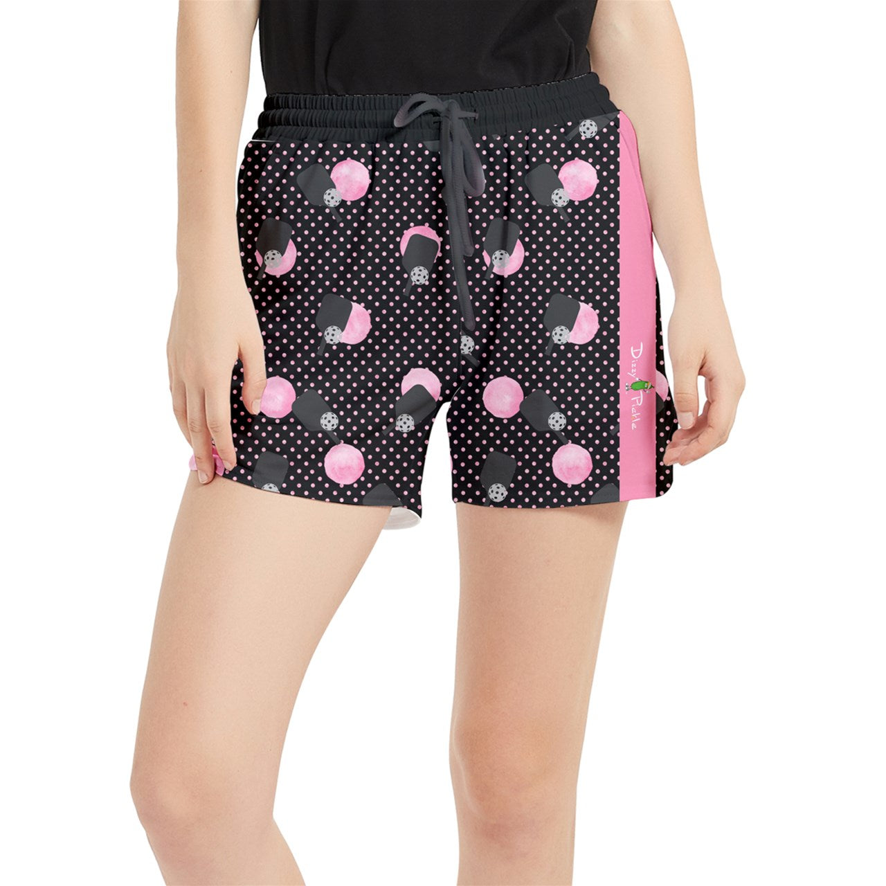 Dizzy Pickle Page Paddles_Polka Dots Black Women's Pickleball Side-Split Shorts