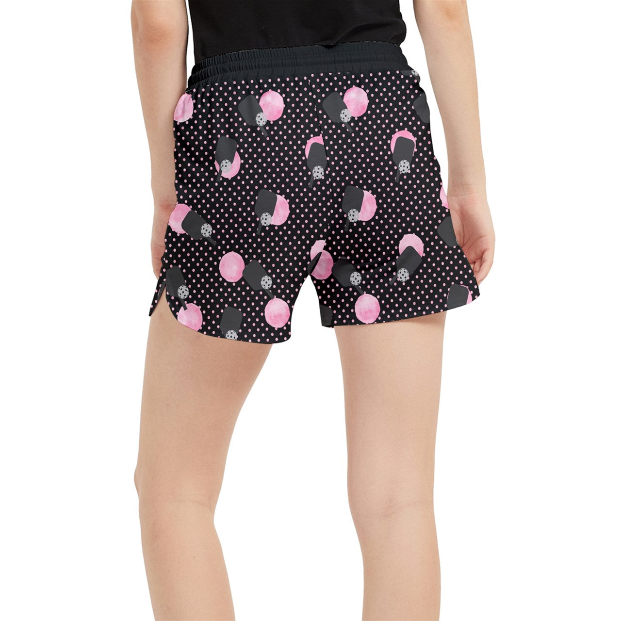 Dizzy Pickle Page Paddles_Polka Dots Black Women's Pickleball Side-Split Shorts