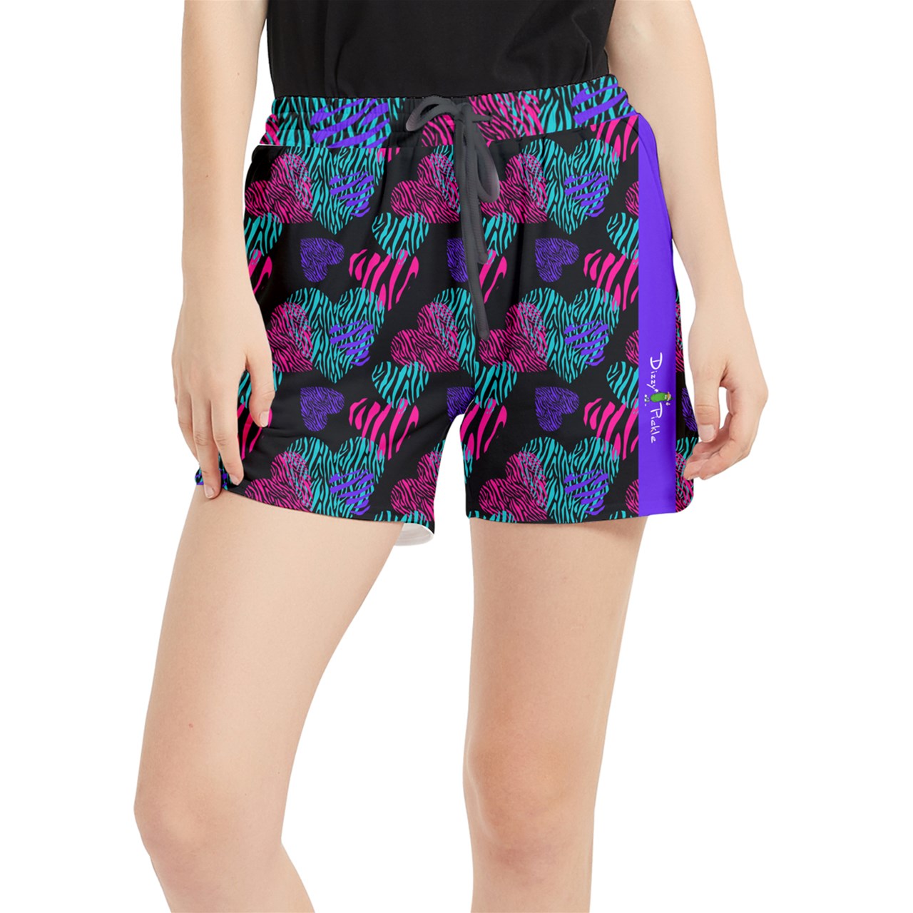 Dizzy Pickle Shelley Black Hearts Women's Pickleball Side-Split Shorts