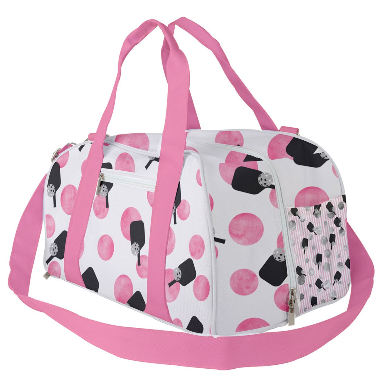 Dizzy Pickle Page Paddles_Polka Dots White Pickleball Court Duffle Bag with Multi Straps