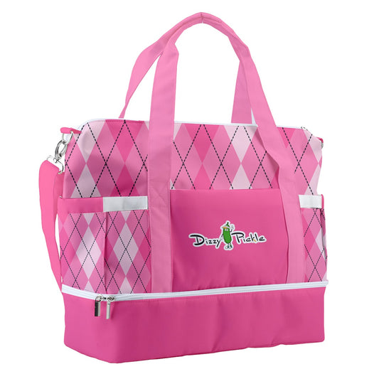 Dizzy Pickle Ashley Argyle Pink Pickleball Sports Court Shoulder Bag with Shoe Compartment Sports