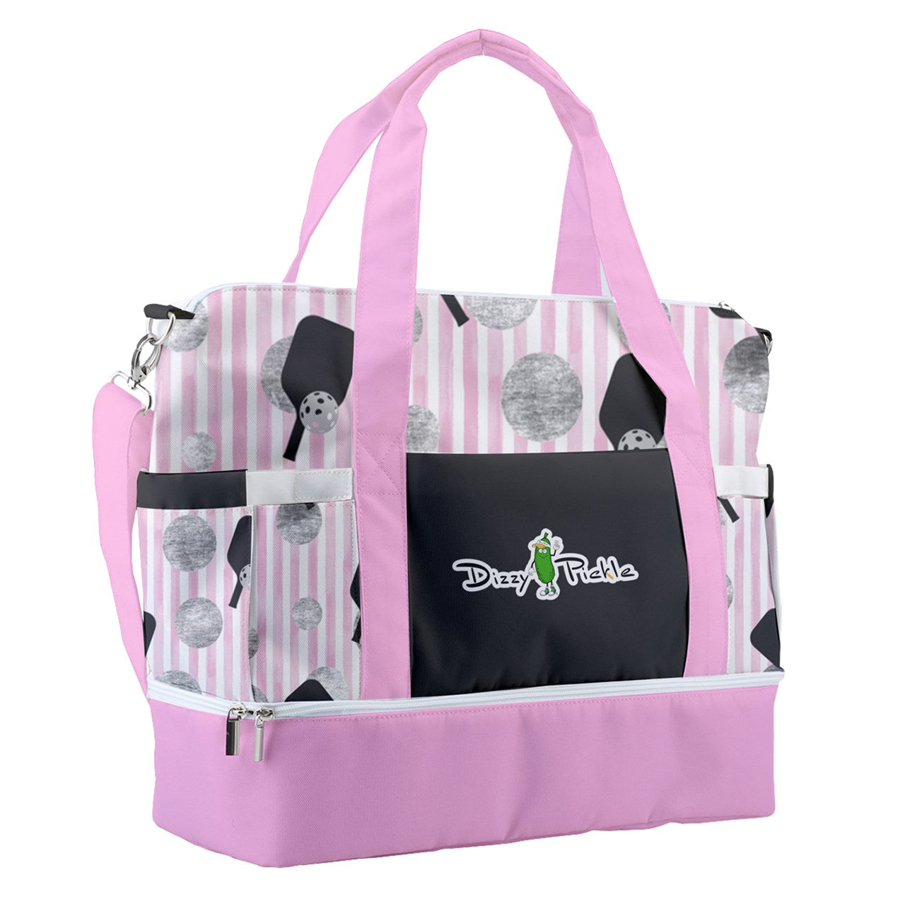 Dizzy Pickle Page Paddles_Polka Dots_Stripes Pickleball Sports Court Shoulder Bag with Shoe Compartment