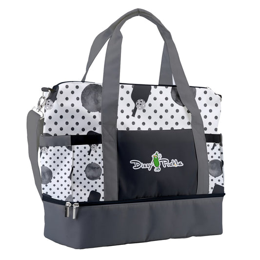 Dizzy Pickle Mary Paddles and Polka Dots Pickleball Sports Court Shoulder Bag with Shoe Compartment