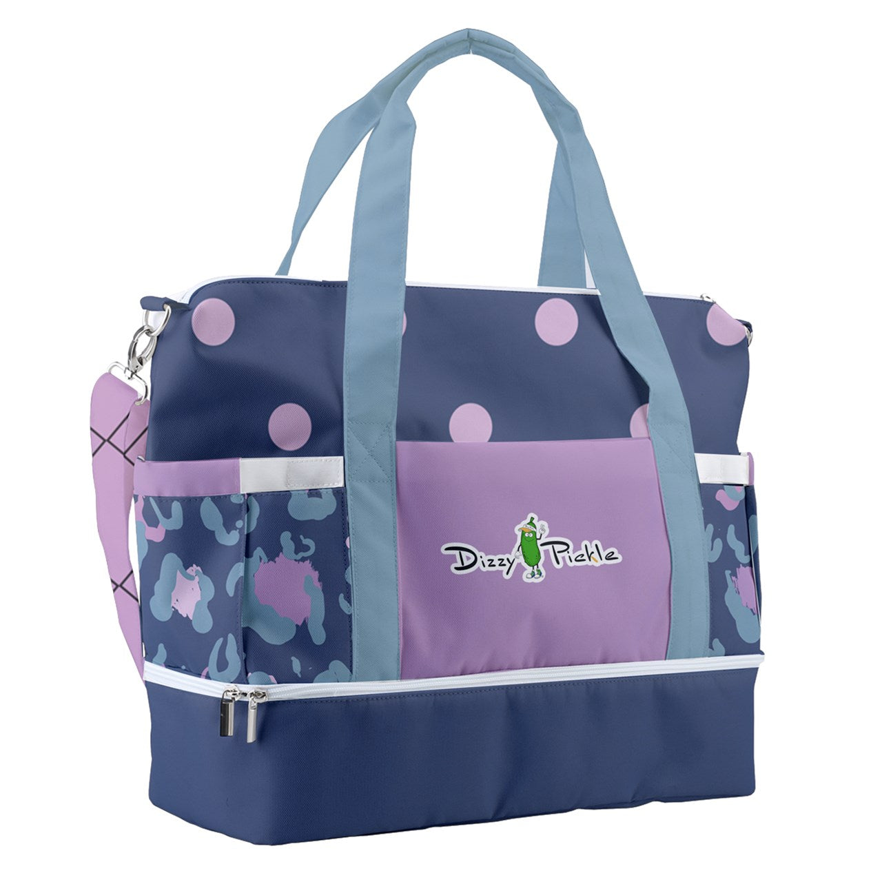 Dizzy Pickle Laura Pink Polka Dots Pickleball Sports Court Shoulder Bag with Shoe Compartment